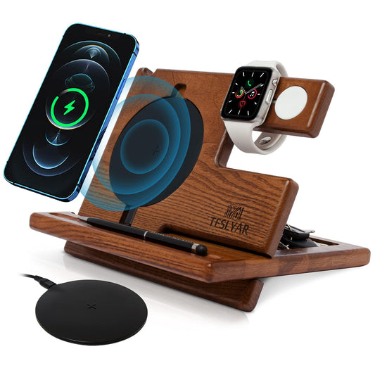 Wood Phone Docking Station Ash Key Holder Wallet Stand Watch Organizer