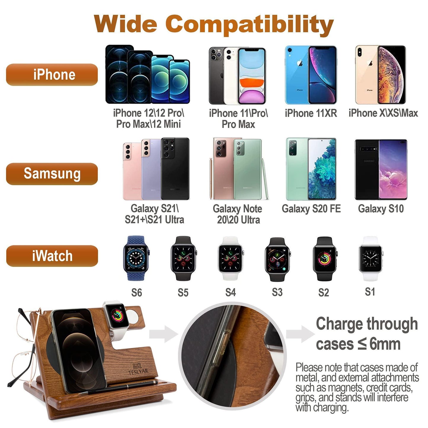 Wood Phone Docking Station Ash Key Holder Wallet Stand Watch Organizer